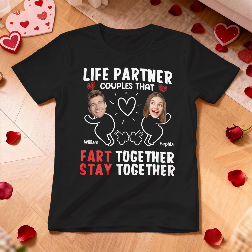 Camiseta Personalizada Con Foto De Pareja Camiseta Con Foto Personalizada Parejas De Vida Que Se Fart Juntos Manténse Juntos Aniversario Regalo De San Valentín Para Ella - MyFaceSocksES