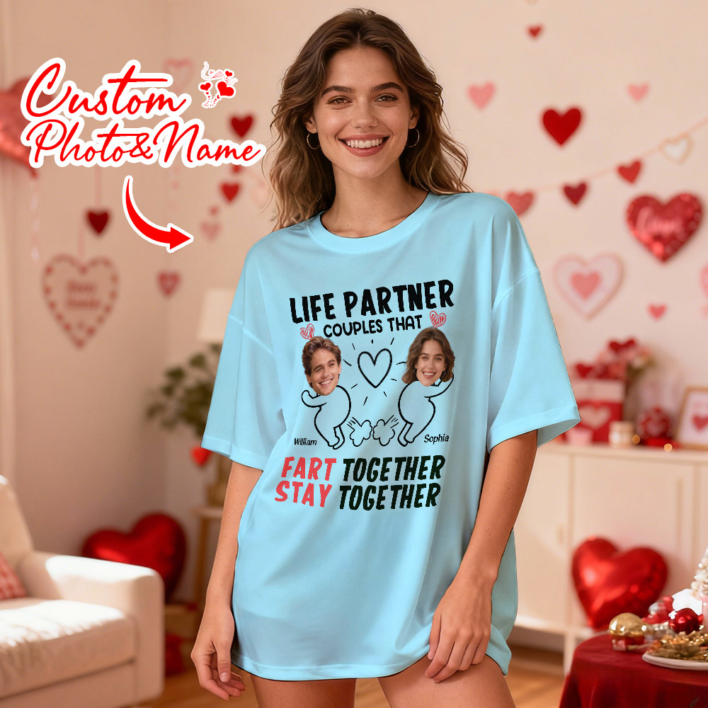 Camiseta Personalizada Con Foto De Pareja Camiseta Con Foto Personalizada Parejas De Vida Que Se Fart Juntos Manténse Juntos Aniversario Regalo De San Valentín Para Ella - MyFaceSocksES