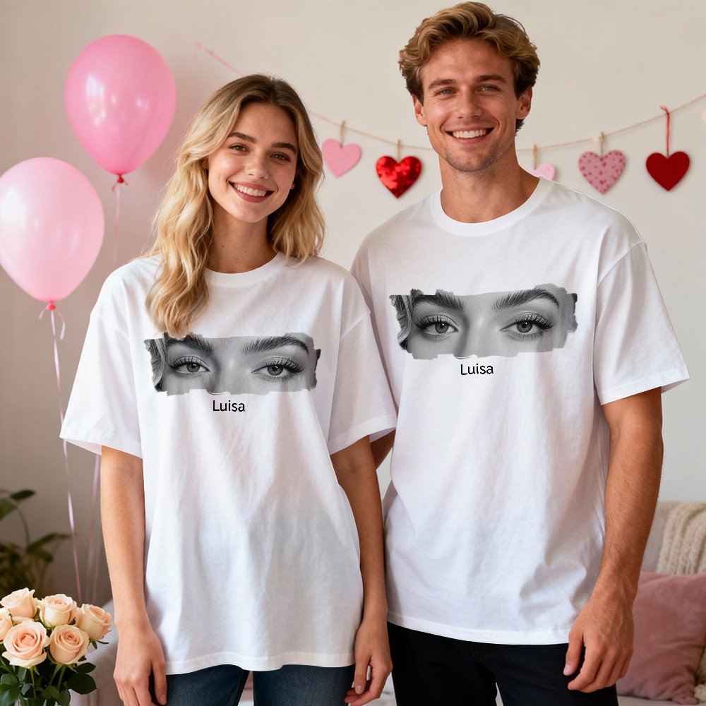 Camiseta Personalizada Con Ojos Para Novia, Camiseta Con Ojos Personalizados, Foto Y Nombre, Idea De Regalo Para San Valentín - MyFaceSocksES