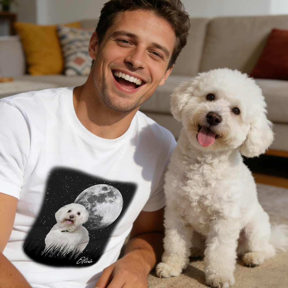 Camiseta Con Foto Personalizada, Camiseta Personalizada Con Luna Llena Para Mascotas, Camiseta Con Retrato De Mascota Personalizado, Regalo Para Amantes De Las Mascotas - MyFaceSocksES