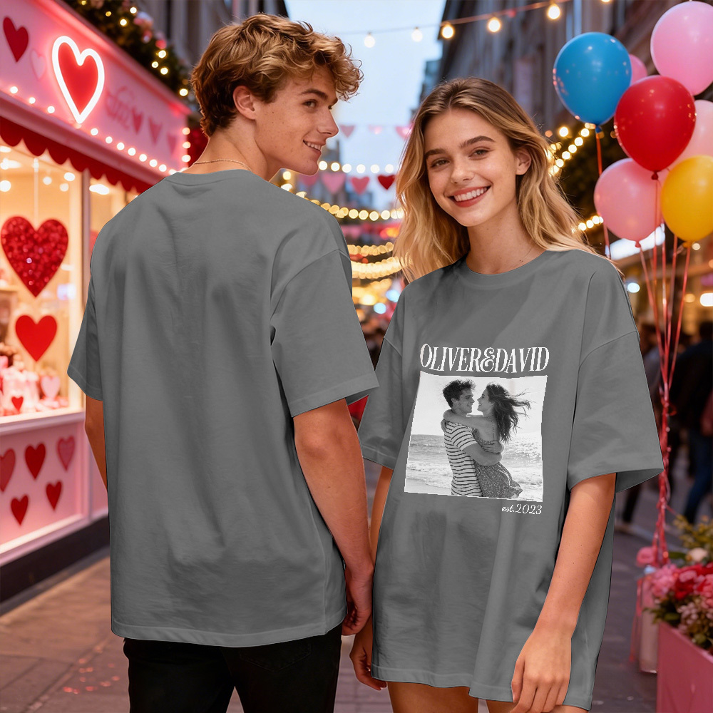 Camiseta Personalizada Con Foto De Pareja. Camiseta Con Foto Personalizada. Nombre Y Año De Aniversario Estimado. Regalo De San Valentín Para Ella. - MyFaceSocksES
