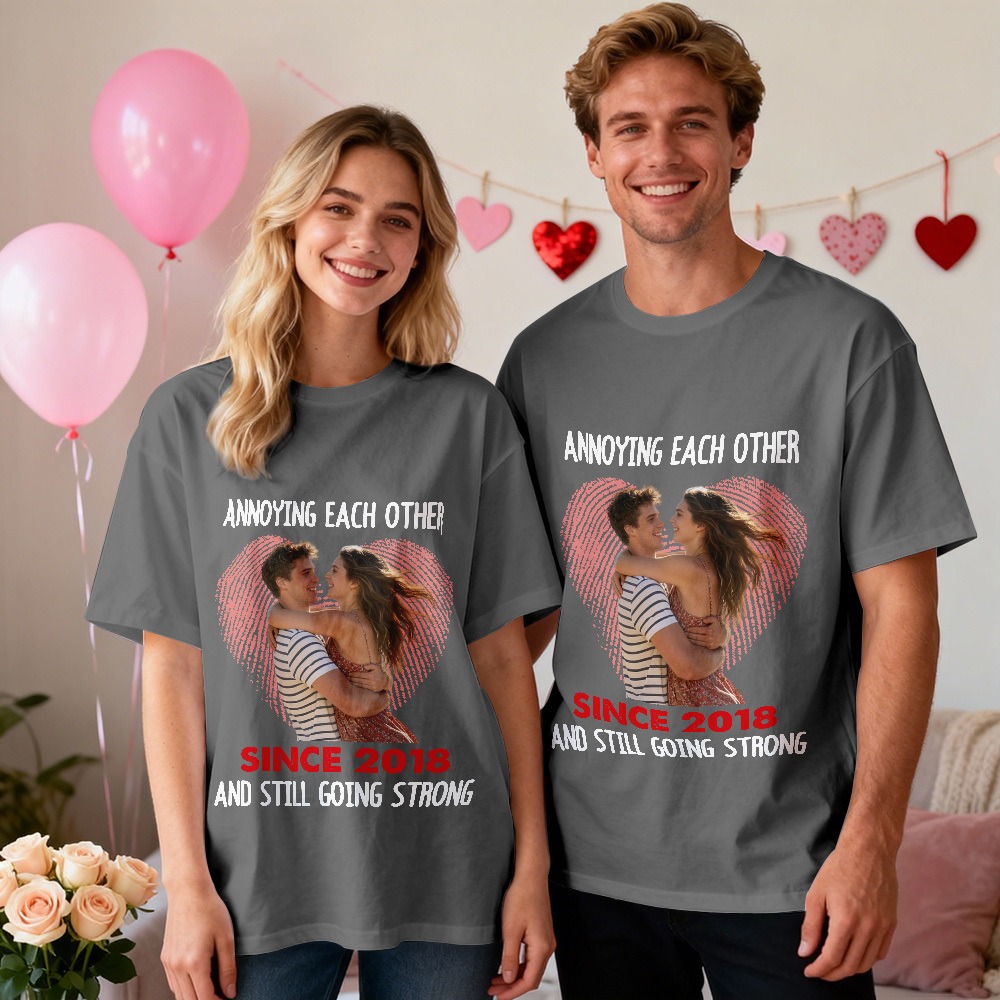 Camiseta Personalizada Con Foto De Pareja, Camiseta Con Foto Personalizada, Huella Dactilar En Forma De Corazón, Regalo De Aniversario De San Valentín Para Pareja - MyFaceSocksES