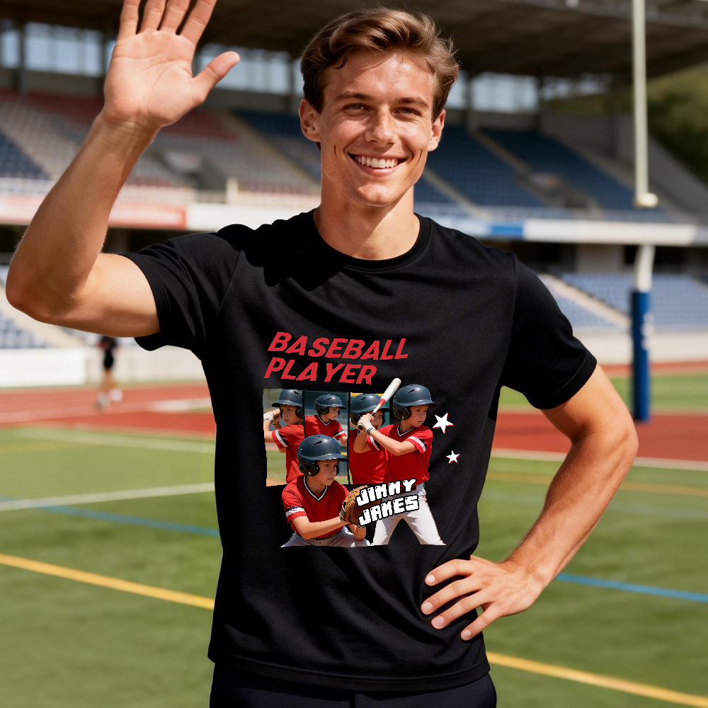 Camiseta Con Foto Personalizada, Número Negro Personalizado Y Foto, Estilo Deportivo, Regalo Para Fanáticos. - MyFaceSocksES