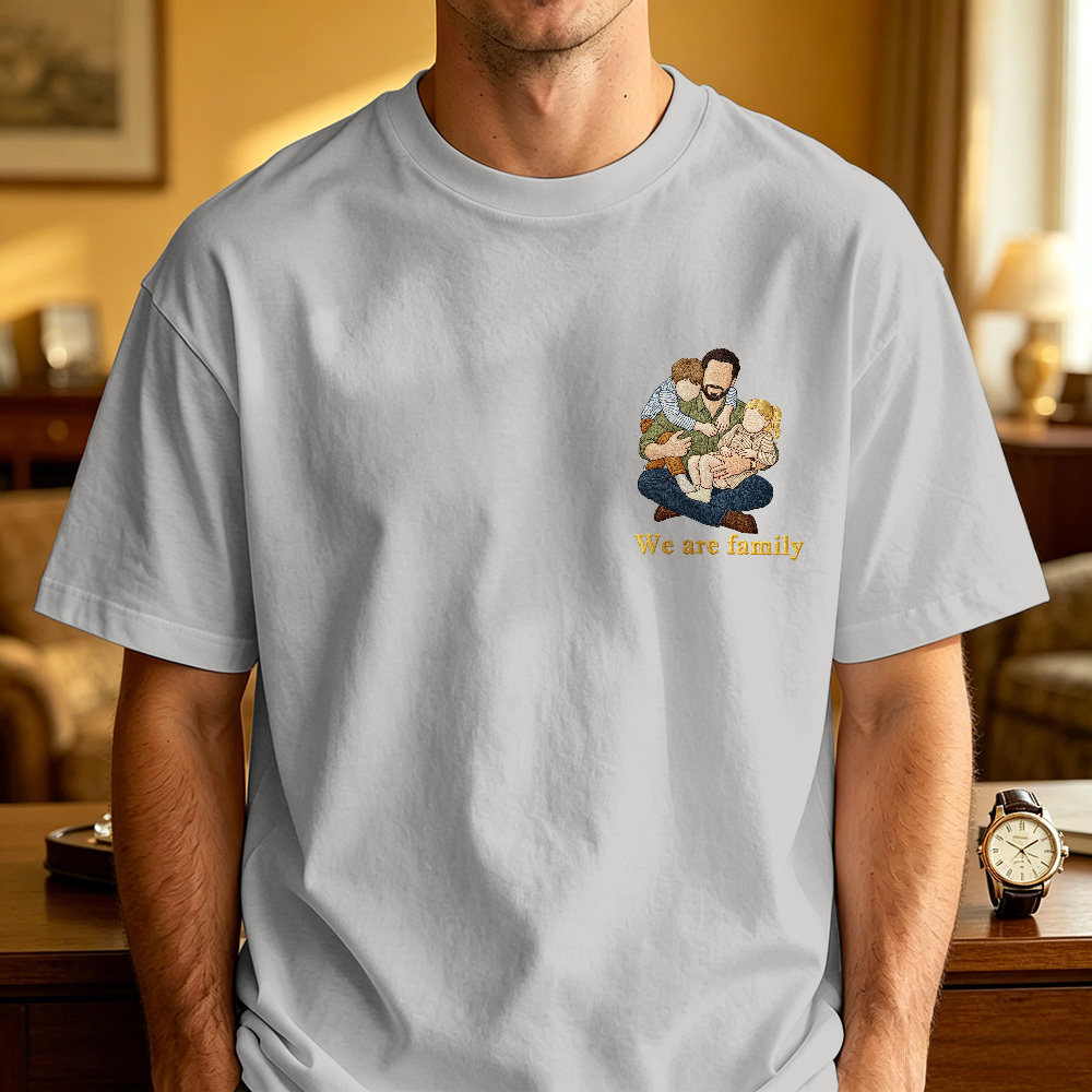 Camiseta Personalizada Foto Familiar Colorida Bordada Personalizada Con Nombres Regalo Atractivo Para Padres - MyFaceSocksES