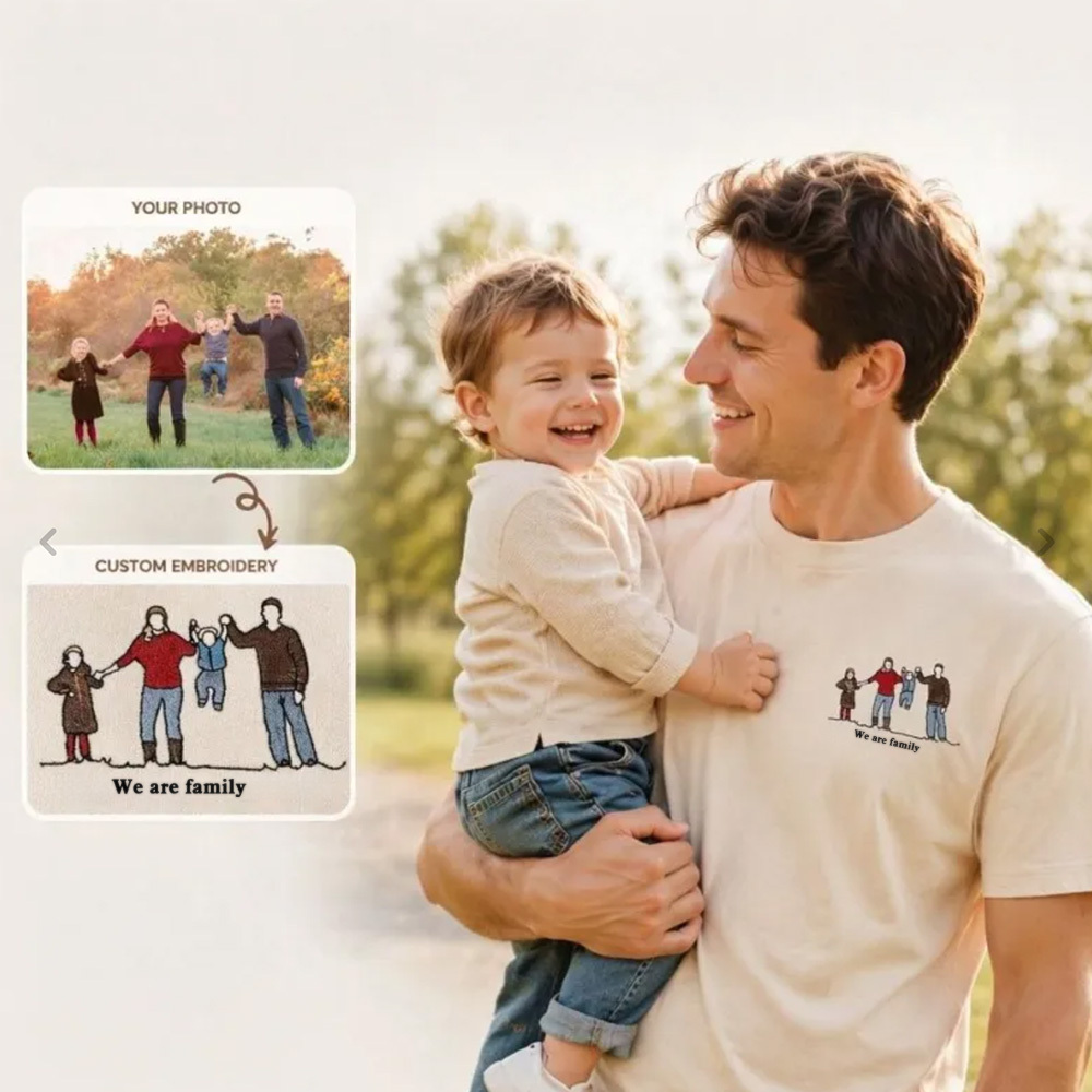 Camiseta Personalizada Foto Familiar Colorida Bordada Personalizada Con Nombres Regalo Atractivo Para Padres - MyFaceSocksES