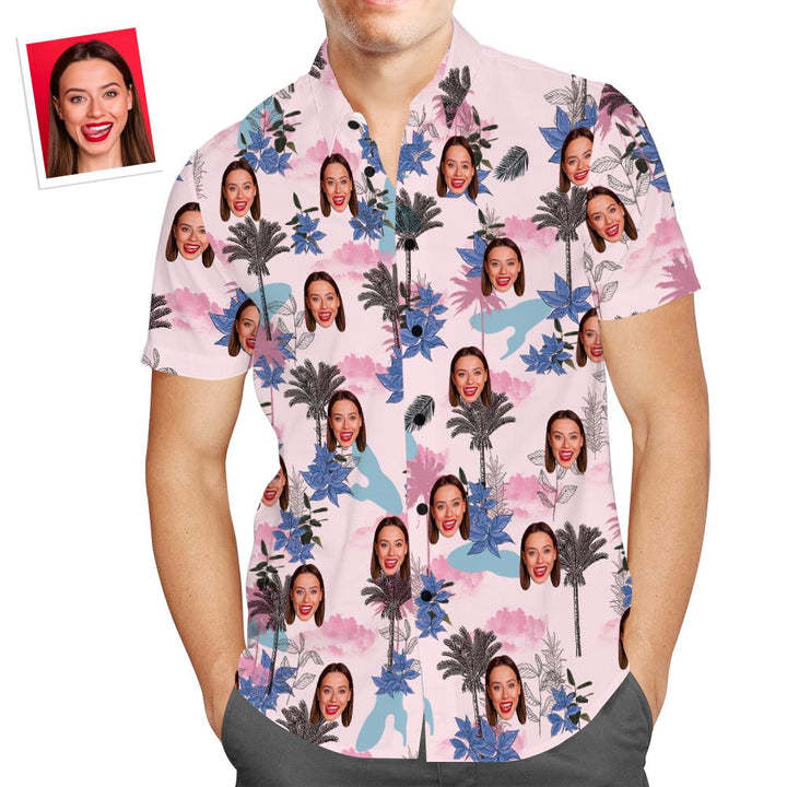 Cara Personalizada Estilo Hawaiano Todo Estampado Nubes Y Árboles Vestido Largo Y Camisa Traje De Pareja - MyFaceSocksES