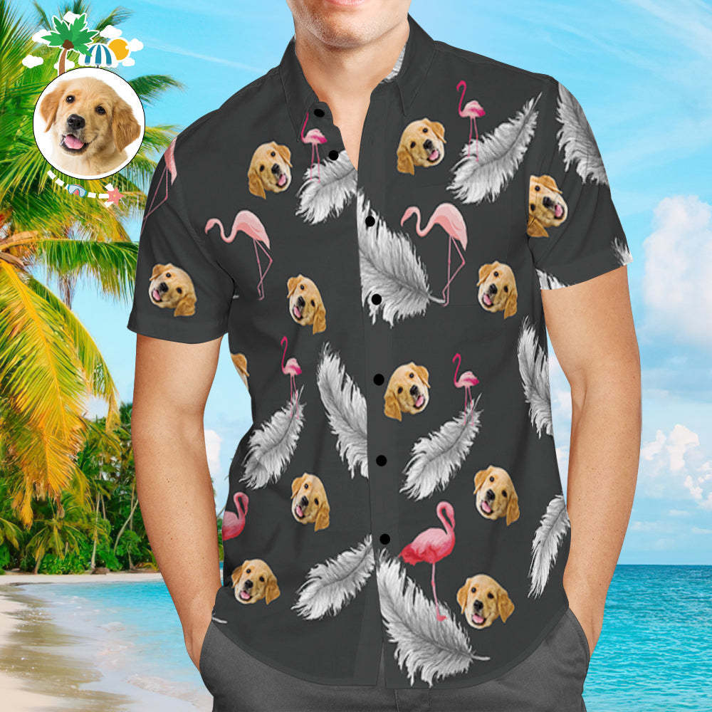 Camisa Hawaiana Personalizada Con Cara De Perro Camiseta Personalizada Con Plumas Negras Para Dueño De Mascota - MyFaceSocksES
