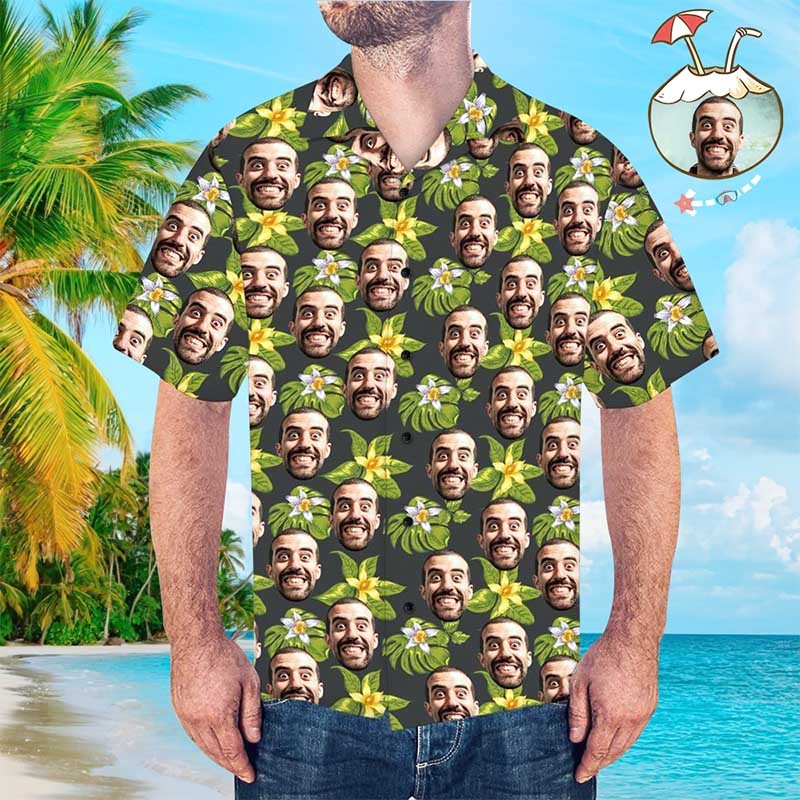 Camisa Hawaiana Personalizada Con Cara De Perro Camisa Hawaiana Personalizada Camisa Hawaiana Con Estampado Verde Por Todas Partes - MyFaceSocksES