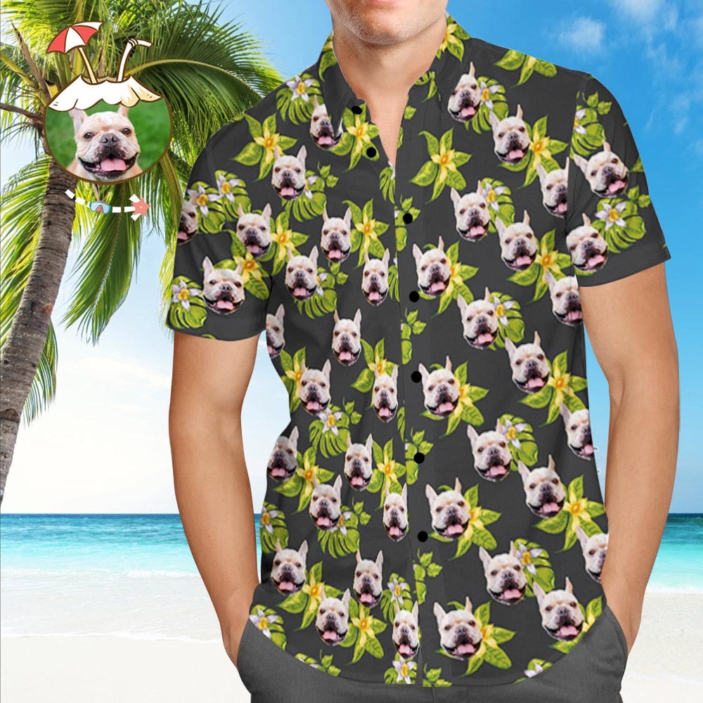 Camisa Hawaiana Personalizada Con Cara De Perro Camisa Hawaiana Personalizada Camisa Hawaiana Con Estampado Verde Por Todas Partes - MyFaceSocksES