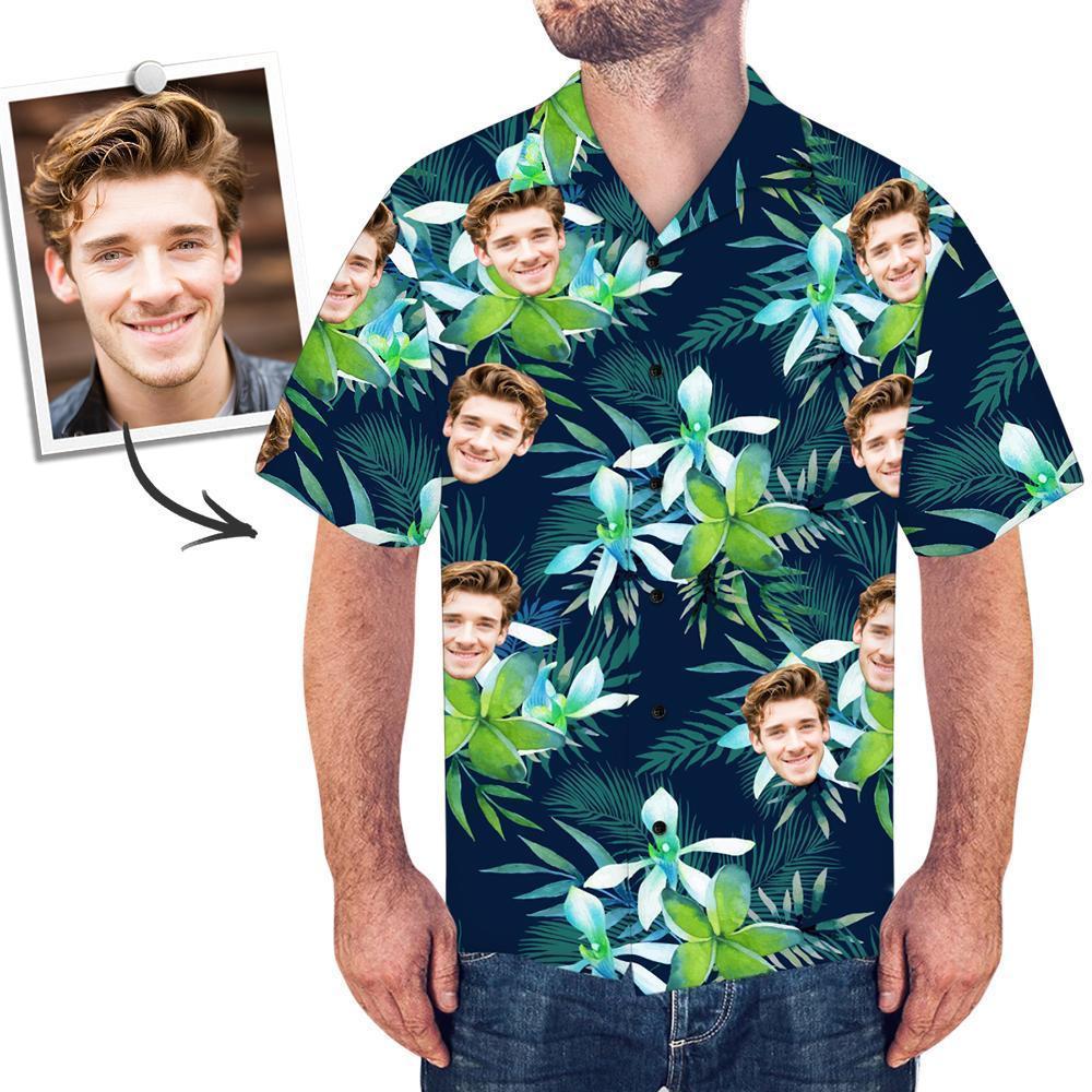 Camisa Hawaiana Personalizada Con Cara Camisas Tropicales Personalizadas Con Cara De Perro Hojas - MyFaceSocksES