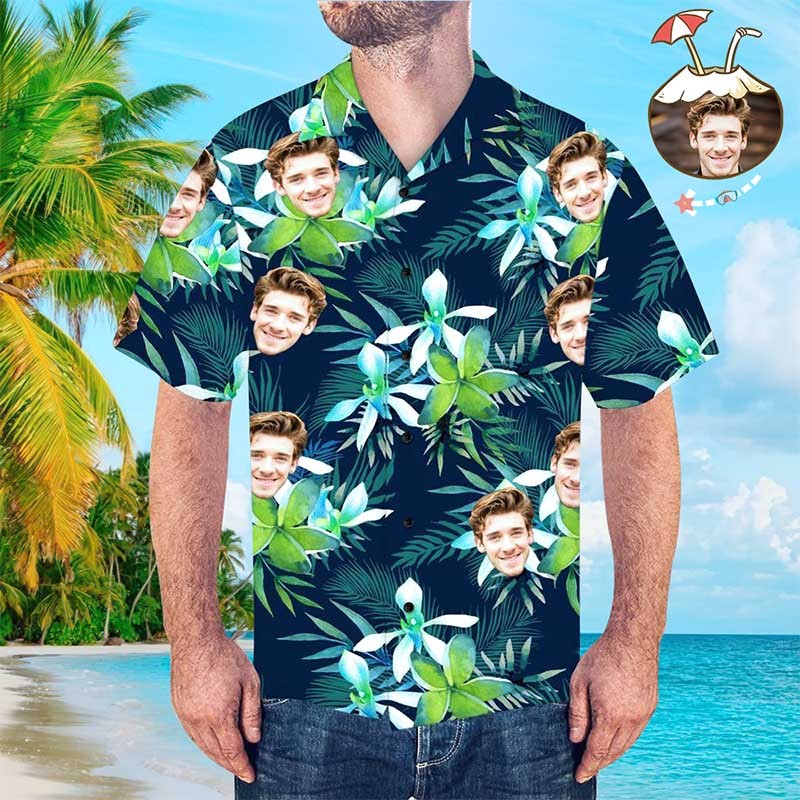 Camisa Hawaiana Personalizada Con Cara Camisas Tropicales Personalizadas Con Cara De Perro Hojas - MyFaceSocksES