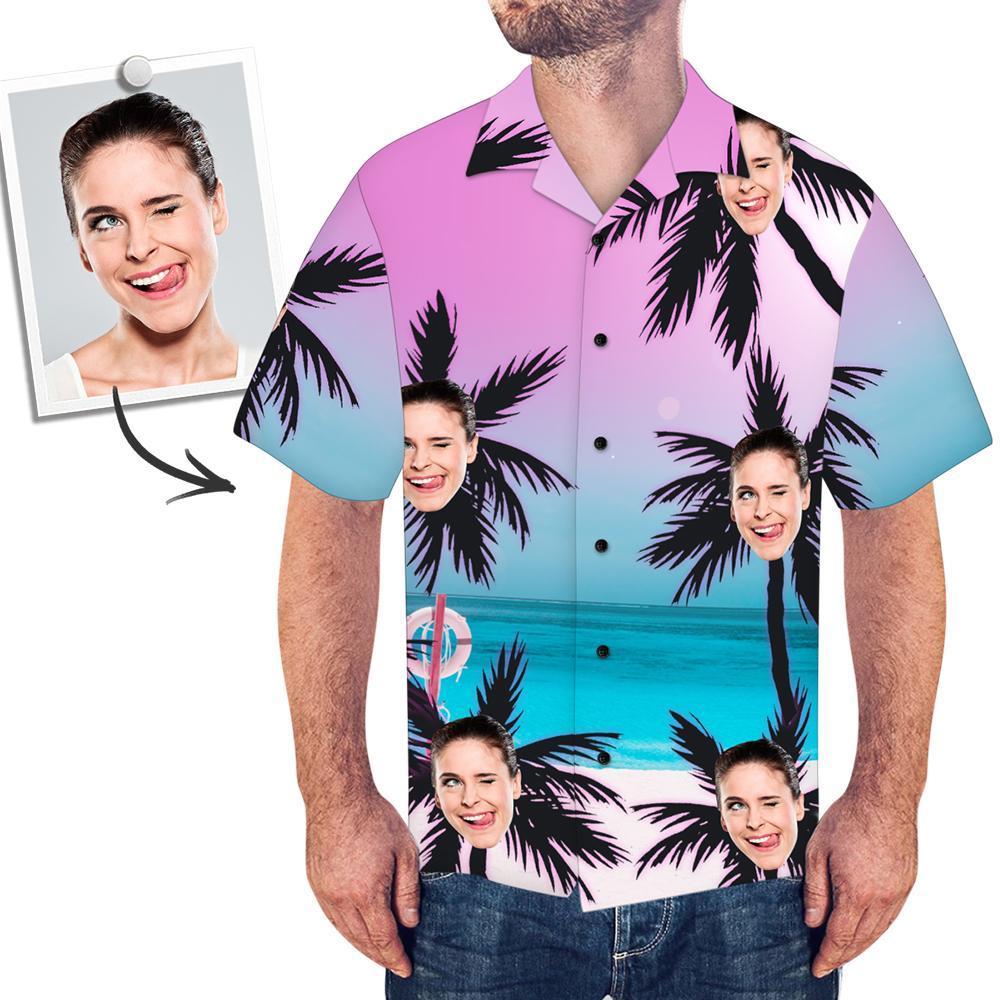 Camisa Hawaiana Personalizada Camisa Hawaiana Con Cara Personalizada Camisas Con Botones De Árboles De Coco - MyFaceSocksES