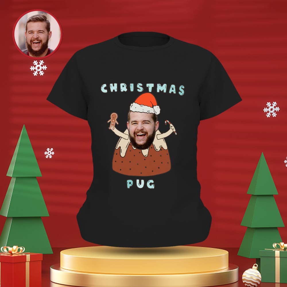 Camiseta De Cara Personalizada Foto Personalizada Camiseta Divertida Regalo De Navidad Para Mujeres Y Hombres - Pug - MyFaceSocksES