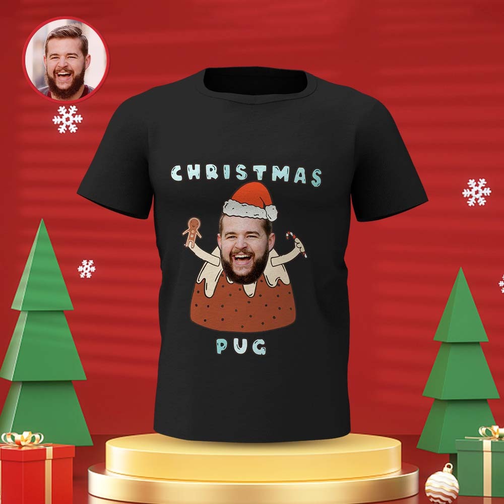 Camiseta De Cara Personalizada Foto Personalizada Camiseta Divertida Regalo De Navidad Para Mujeres Y Hombres - Pug - MyFaceSocksES