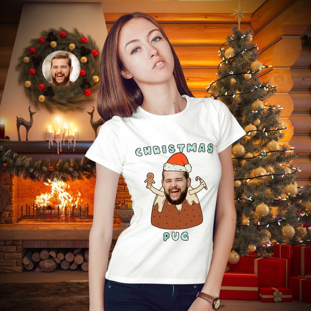 Camiseta De Cara Personalizada Foto Personalizada Camiseta Divertida Regalo De Navidad Para Mujeres Y Hombres - Pug - MyFaceSocksES