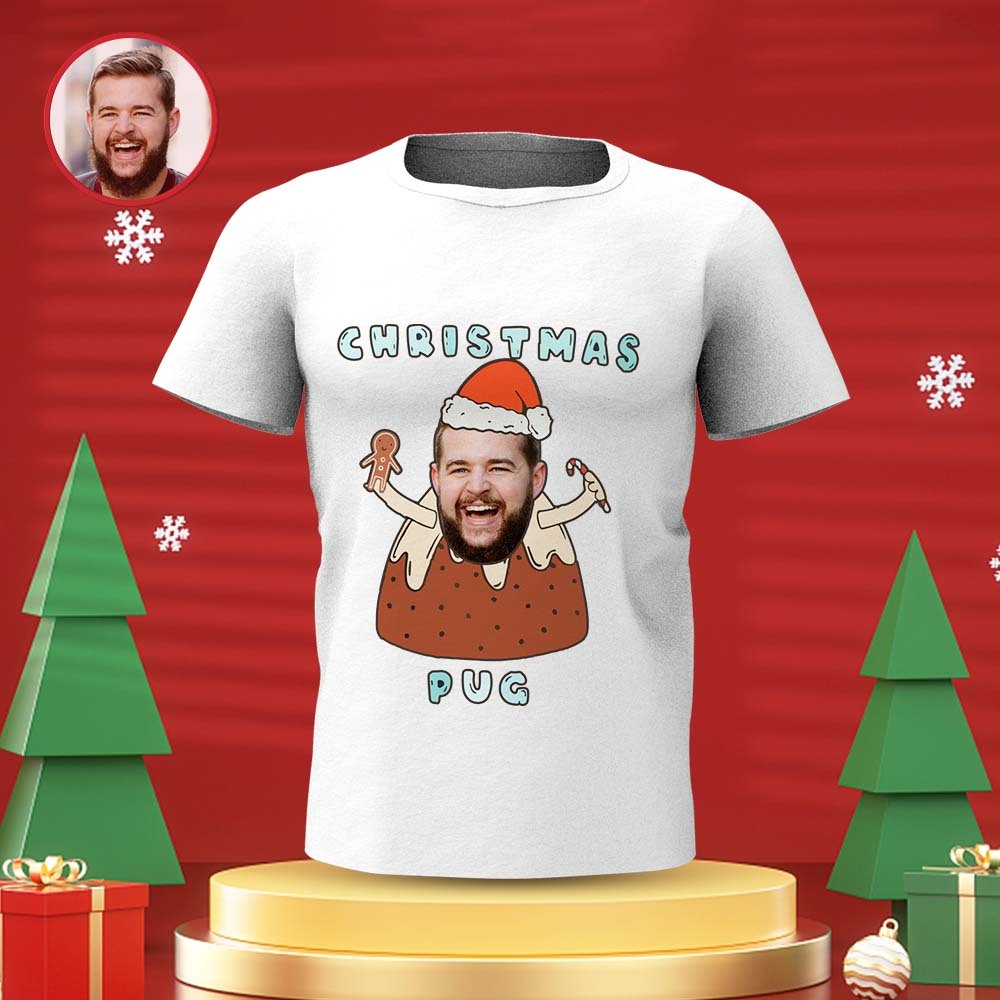 Camiseta De Cara Personalizada Foto Personalizada Camiseta Divertida Regalo De Navidad Para Mujeres Y Hombres - Pug - MyFaceSocksES