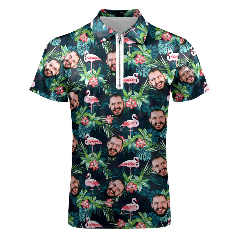 Polo Personalizado Para Hombre Con Cremallera Cara Personalizada Polo Estilo Hawaiano - MyFaceSocksES