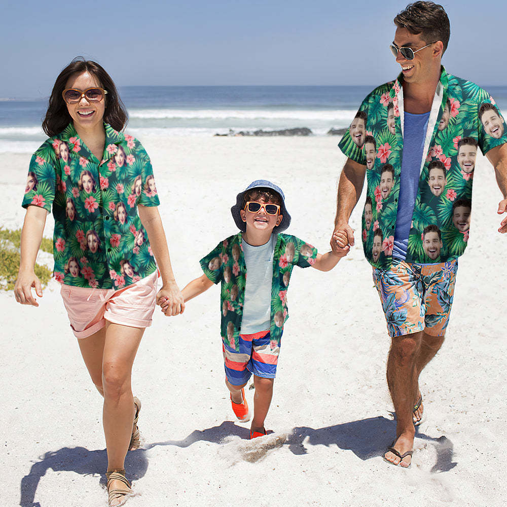 Foto Personalizada Camisa Hawaiana Padre-hijo Viste Cara Personalizada Camisa Hawaiana Regalo Flores Rojas - MyFaceSocksES