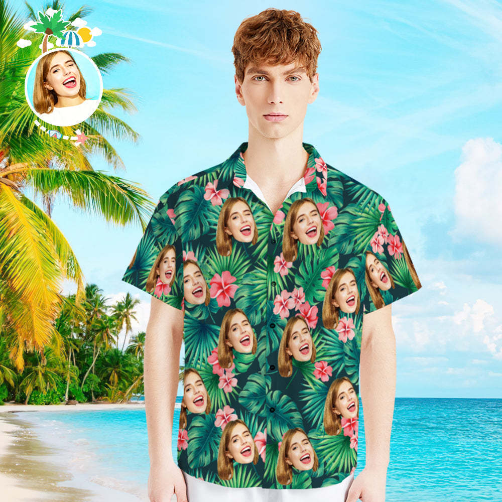 Foto Personalizada Camisa Hawaiana Padre-hijo Viste Cara Personalizada Camisa Hawaiana Regalo Flores Rojas - MyFaceSocksES