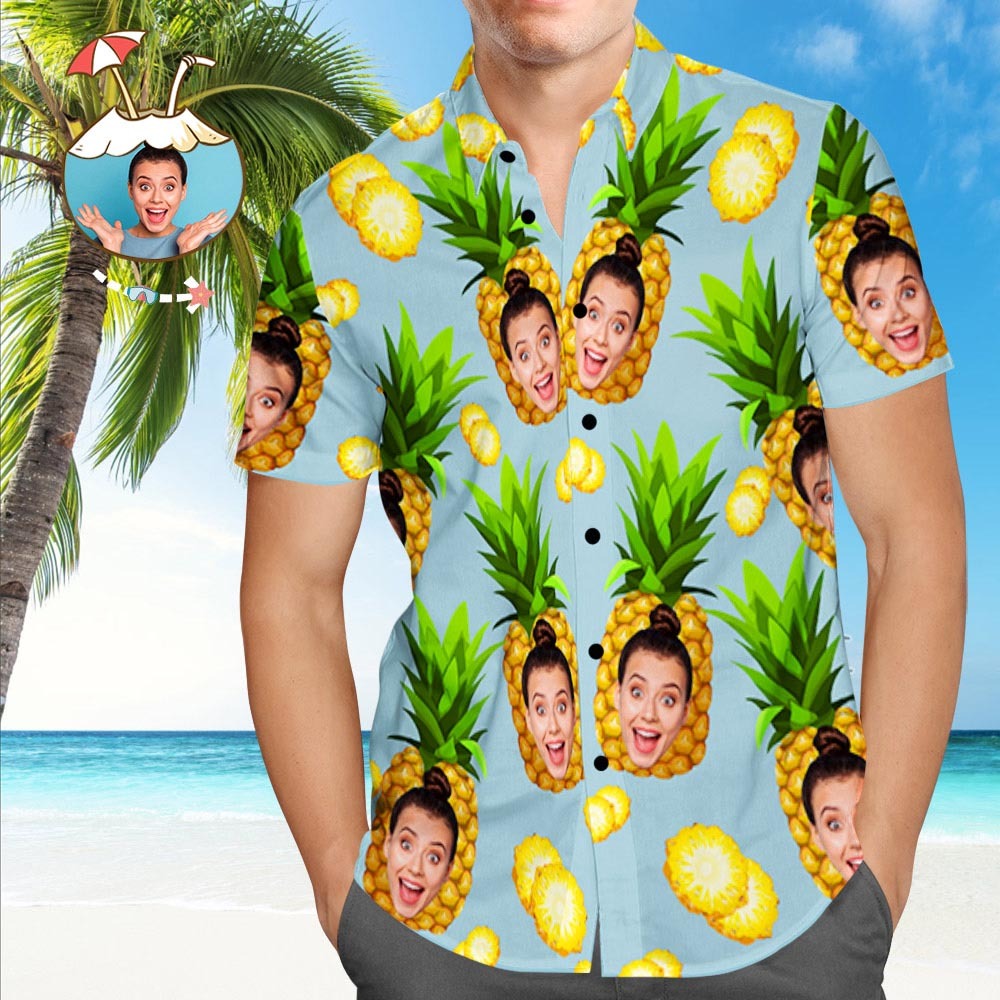 Camisa Hawaiana Con Perro En Él Camisa Hawaiana De Piña Con Cara Camisas Tropicales Personalizadas - MyFaceSocksES