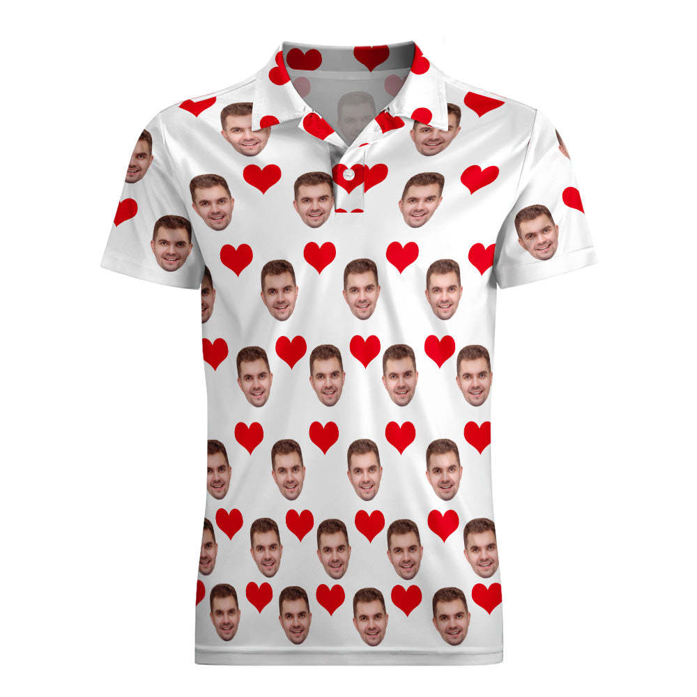 Camisa Polo Personalizada Con Cara Para Hombre, Camisas De Golf Personalizadas Para Él, Corazón De Amor - MyFaceSocksES