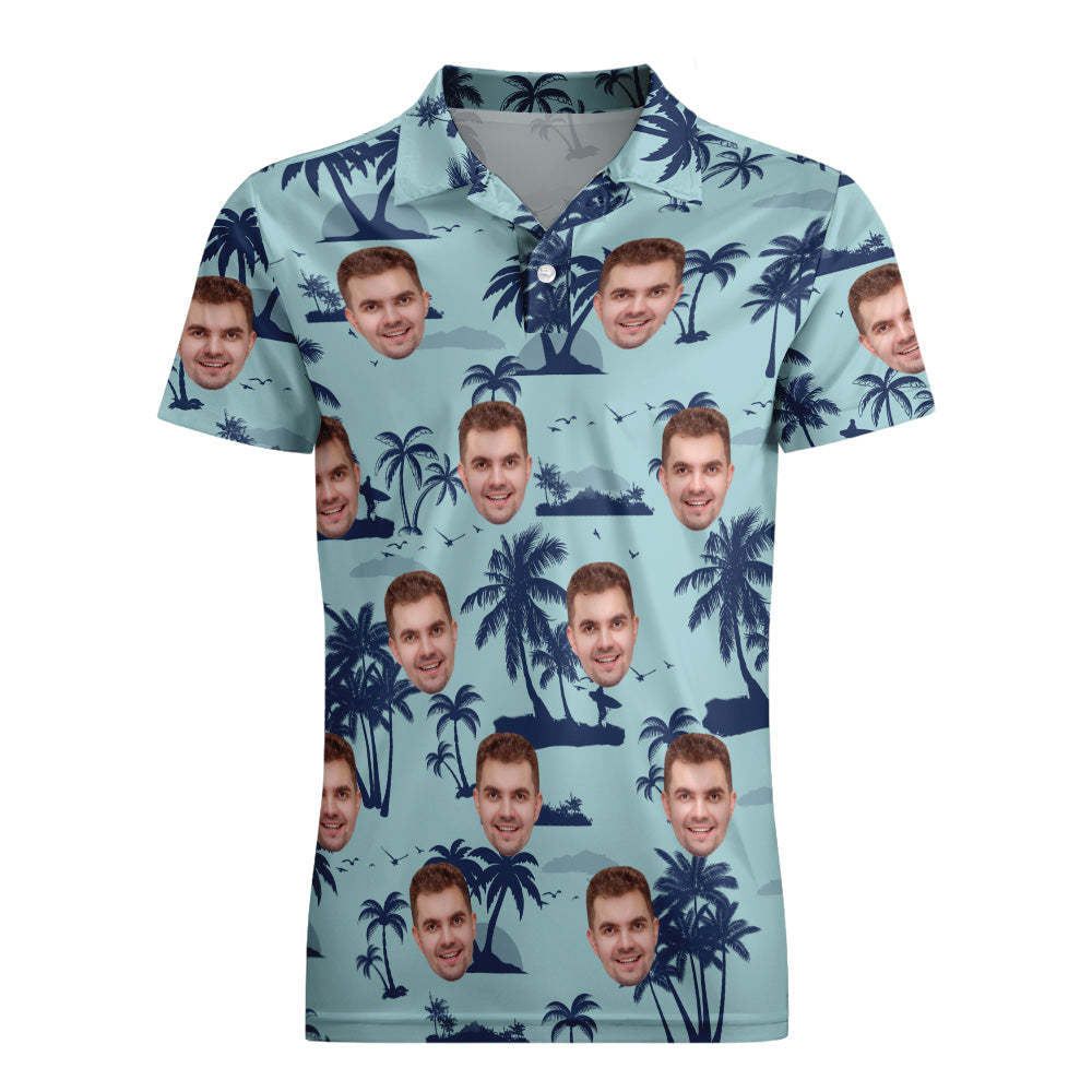 Camisa Hawaiana De Encargo De La Playa De Aloha Del Diseño Del Árbol De Coco De Los Polos Del Golf Del Polo Para Los Hombres - MyFaceSocksES