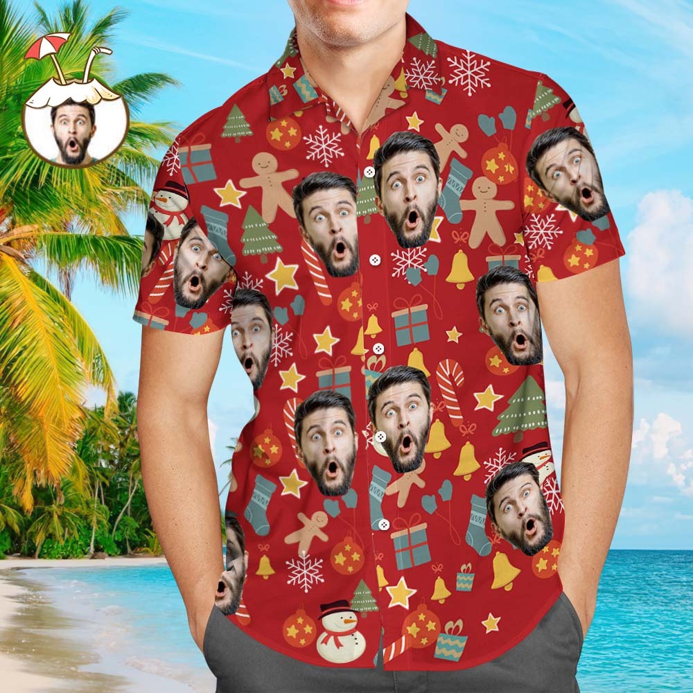 Camisa De Cara Personalizada Foto Personalizada Camisa Hawaiana Para Hombre Regalo Sorpresa De Navidad - Feliz Navidad - CalzoncillosfotoES