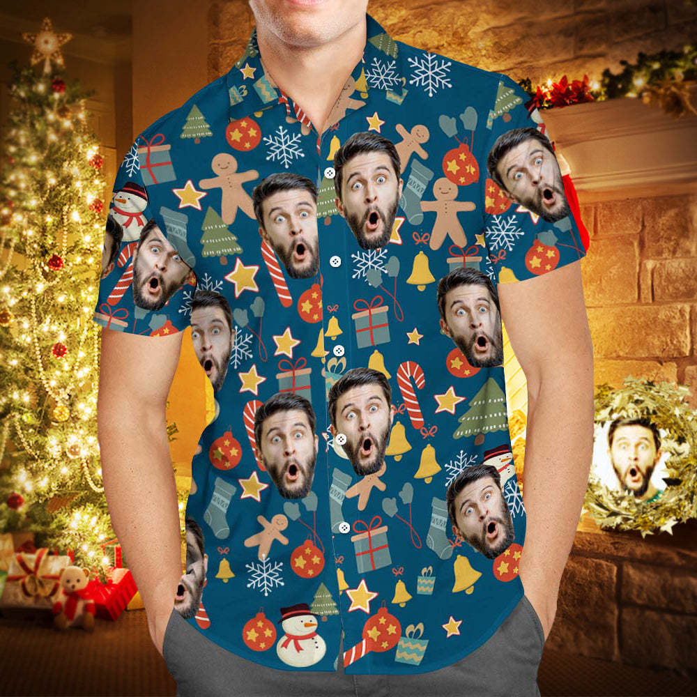 Camisa De Cara Personalizada Foto Personalizada Camisa Hawaiana Para Hombre Regalo Sorpresa De Navidad - Feliz Navidad - CalzoncillosfotoES