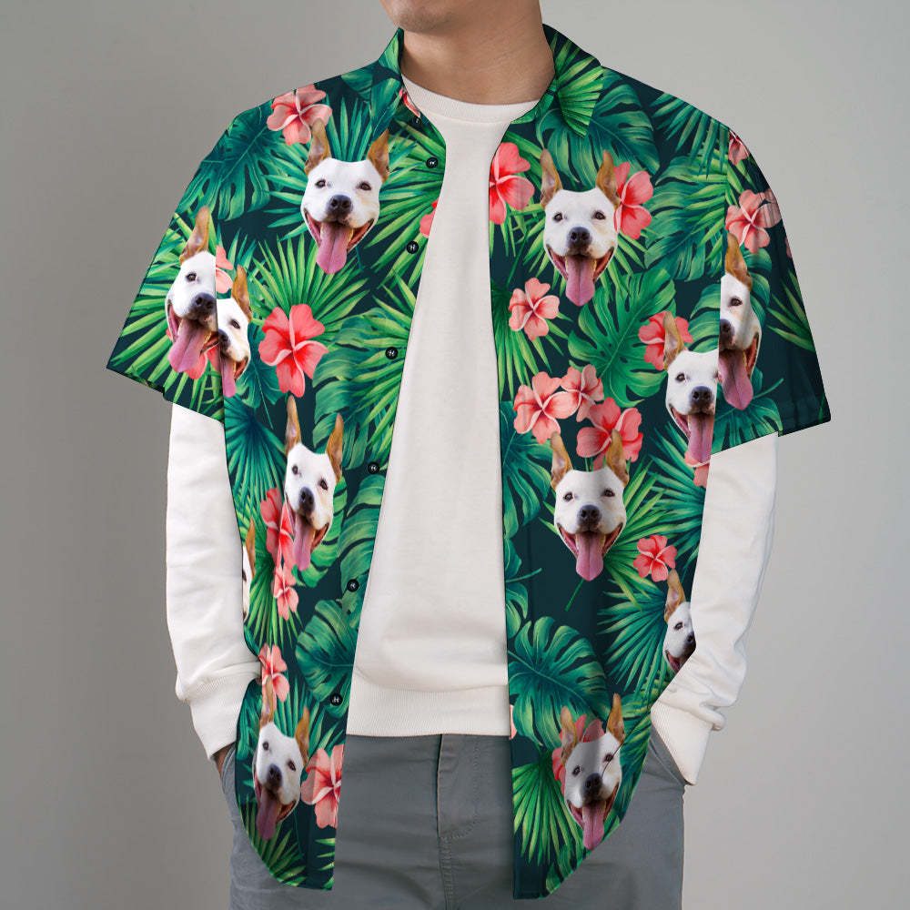 Camisas Tropicales Personalizadas Camisa Hawaiana Con Cara De Mascota Personalizada Camisa Con Hojas Y Flores - MyFaceSocksES