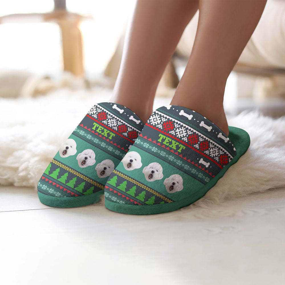 Pantuflas De Hombre Y Mujer Con Cara Y Texto Personalizados, Zapatos De Casa Informales Para Mascotas Personalizados, Pantuflas De Algodón Navideñas Para Dormitorio Interior Y Exterior - MyFaceSocksES