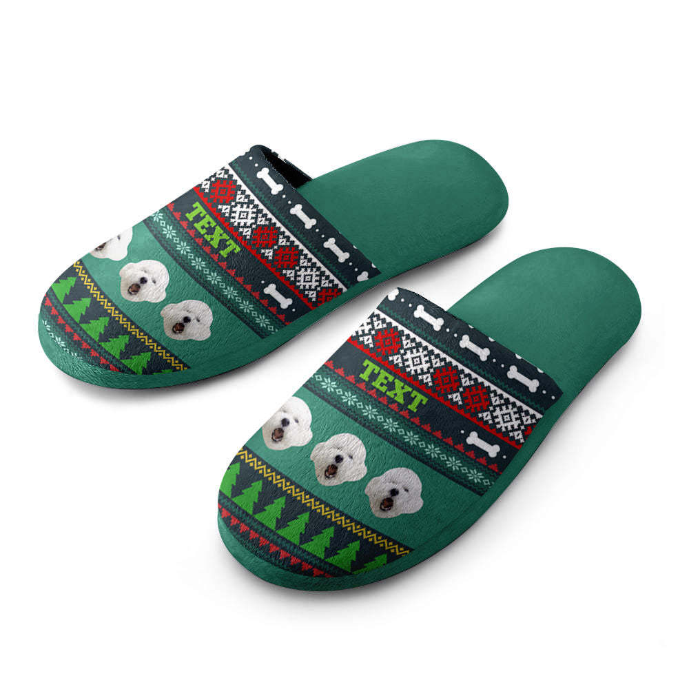 Pantuflas De Hombre Y Mujer Con Cara Y Texto Personalizados, Zapatos De Casa Informales Para Mascotas Personalizados, Pantuflas De Algodón Navideñas Para Dormitorio Interior Y Exterior - MyFaceSocksES