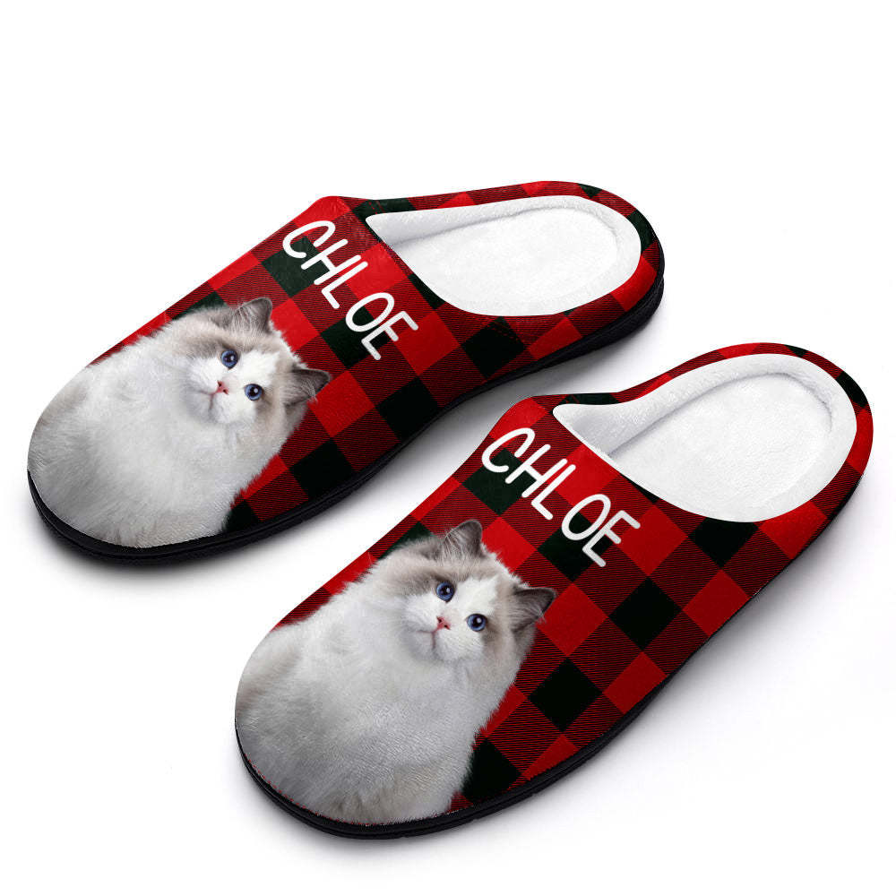Foto Personalizada Zapatillas De Mujer Y Hombre Zapatillas De Algodón De Casa Informales Personalizadas Regalo De Navidad Perro Mascota Rojo - MyFaceSocksES