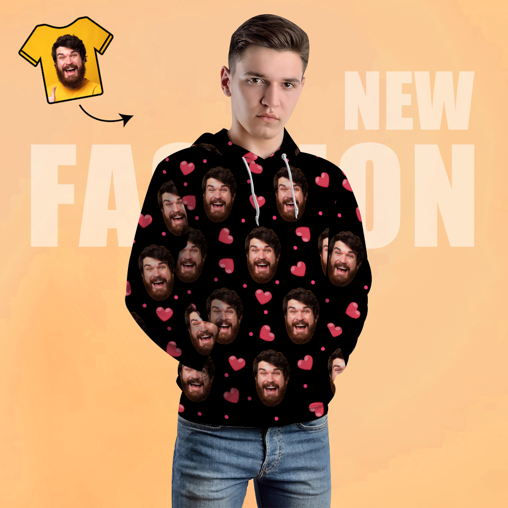 Cara Personalizada Sudadera Con Capucha Unisex Foto Impresa Casual Sudadera Con Capucha Negra Para Hombres Mujeres - Corazón - MyFaceSocksES