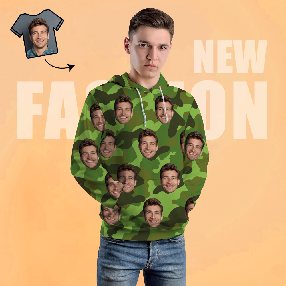 Cara Personalizada Sudadera Con Capucha Unisex Impreso Foto Sudadera Con Capucha Verde Para Hombres Mujeres - Camuflaje - MyFaceSocksES