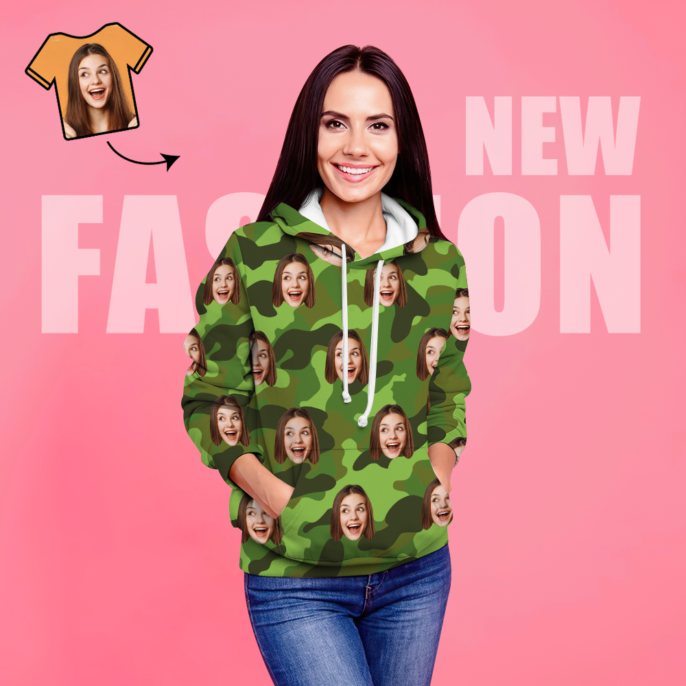 Cara Personalizada Sudadera Con Capucha Unisex Impreso Foto Sudadera Con Capucha Verde Para Hombres Mujeres - Camuflaje - MyFaceSocksES