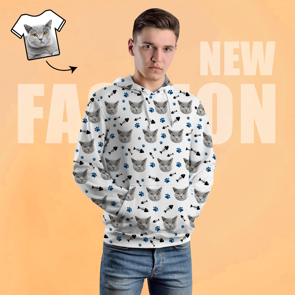 Cara Personalizada Sudadera Con Capucha Unisex Foto Impresa Casual Sudadera Con Capucha Blanca Para Hombres Mujeres - Gatito Gato - MyFaceSocksES