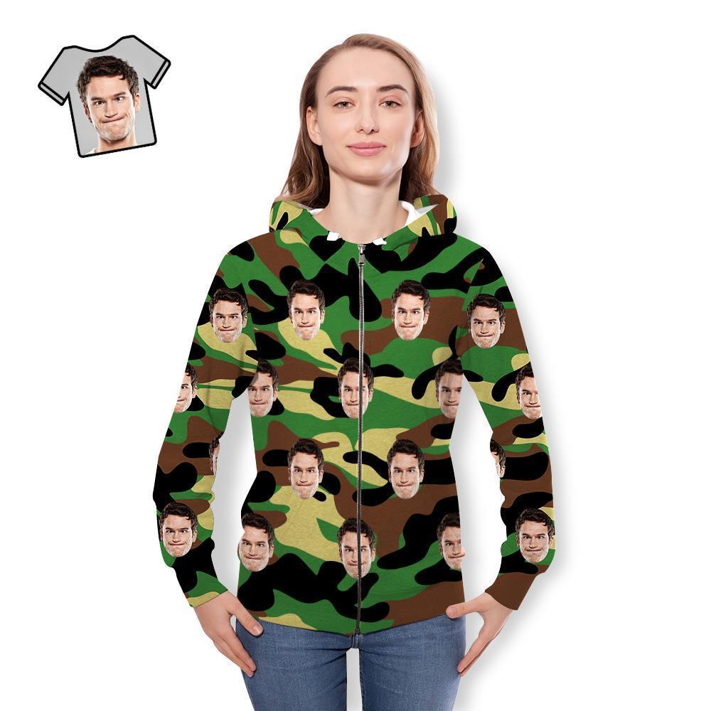 Cara Personalizada Unisex Sudadera Con Capucha Casual Impreso Verde Oscuro Camuflaje - MyFaceSocksES