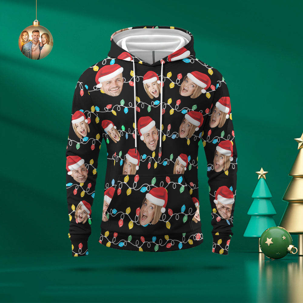 Sudadera Con Capucha Personalizada Con Foto Personalizada Navidad Familia Navidad Led Sudaderas Con Capucha Unisex - MyFaceSocksES