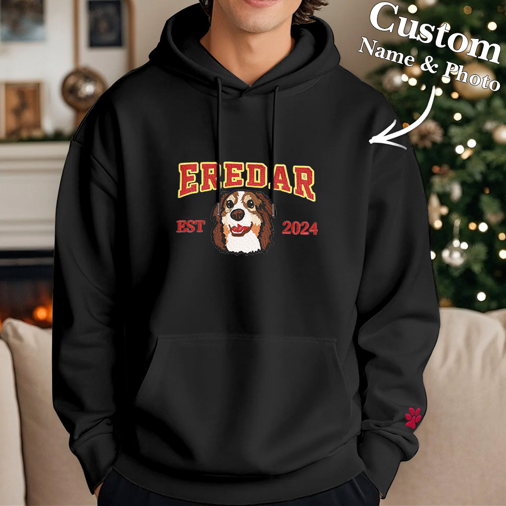 Sudadera Bordada Personalizada Con Efecto De Bordado De Regalos De Navidad Con Retrato De Mascota - MyFaceSocksES