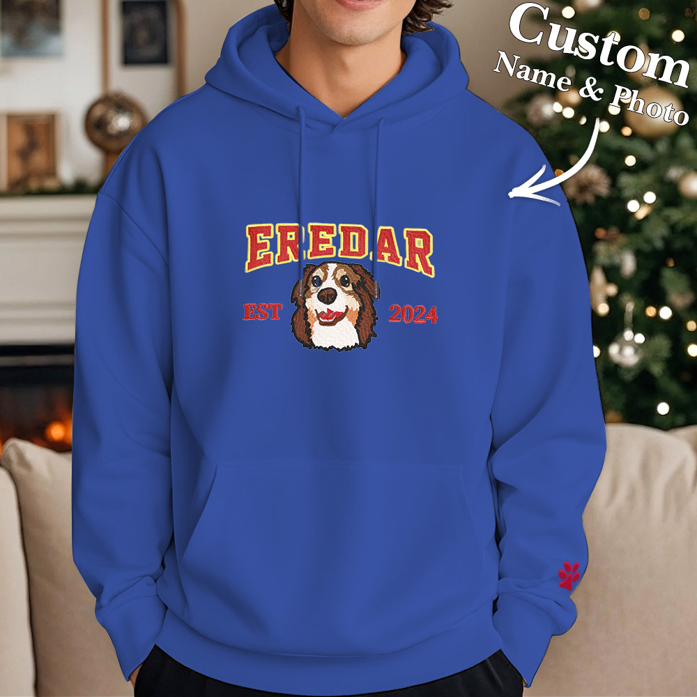 Sudadera Bordada Personalizada Con Efecto De Bordado De Regalos De Navidad Con Retrato De Mascota - MyFaceSocksES