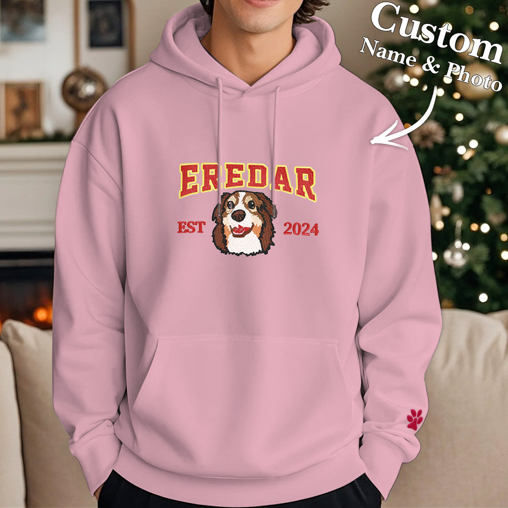 Sudadera Bordada Personalizada Con Efecto De Bordado De Regalos De Navidad Con Retrato De Mascota - MyFaceSocksES