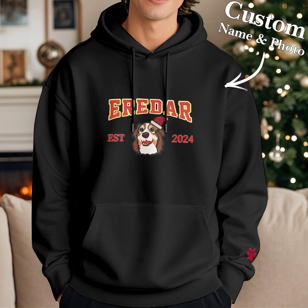 Sudadera Bordada Personalizada Con Efecto De Bordado De Regalos De Navidad Con Retrato De Mascota - MyFaceSocksES