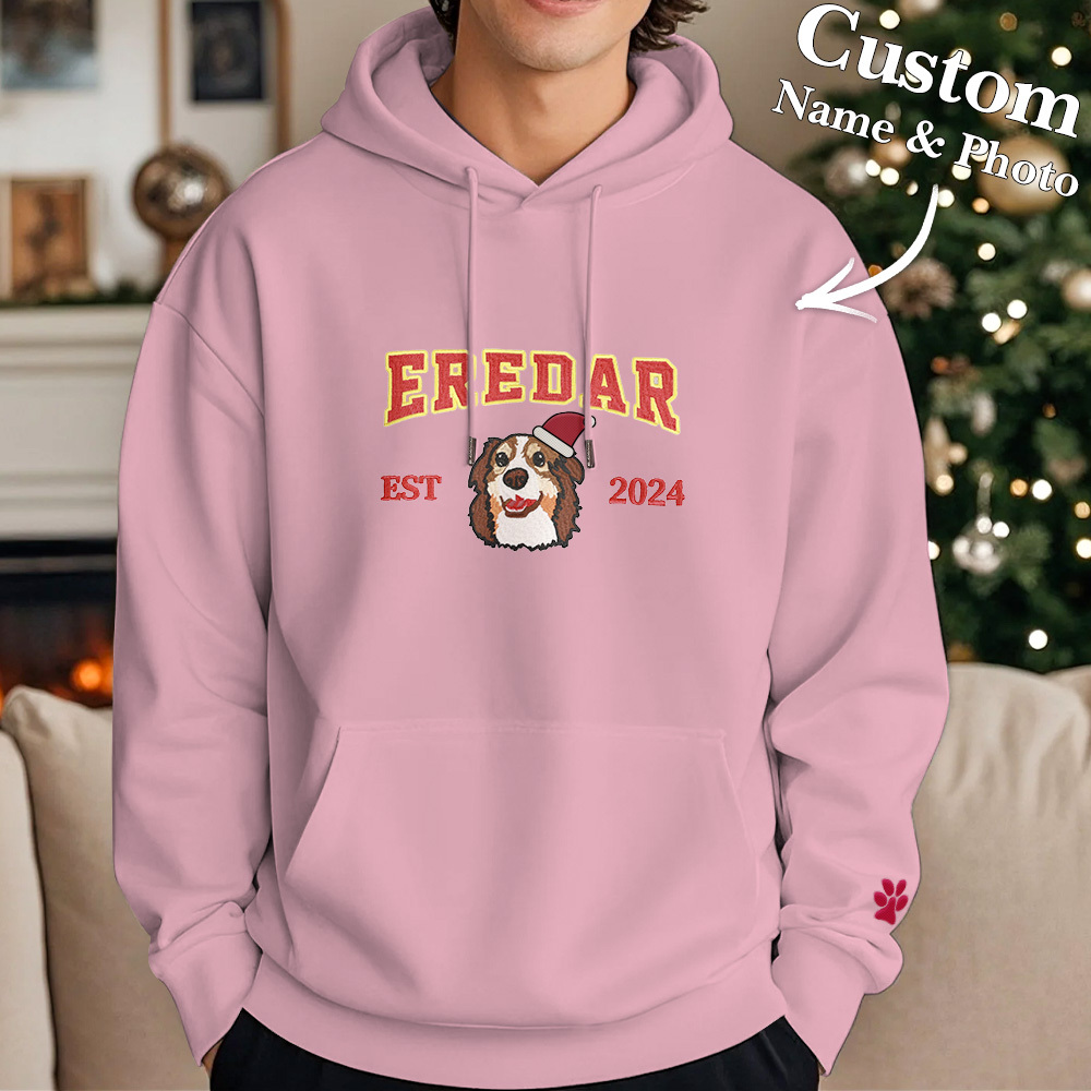 Sudadera Bordada Personalizada Con Efecto De Bordado De Regalos De Navidad Con Retrato De Mascota - MyFaceSocksES