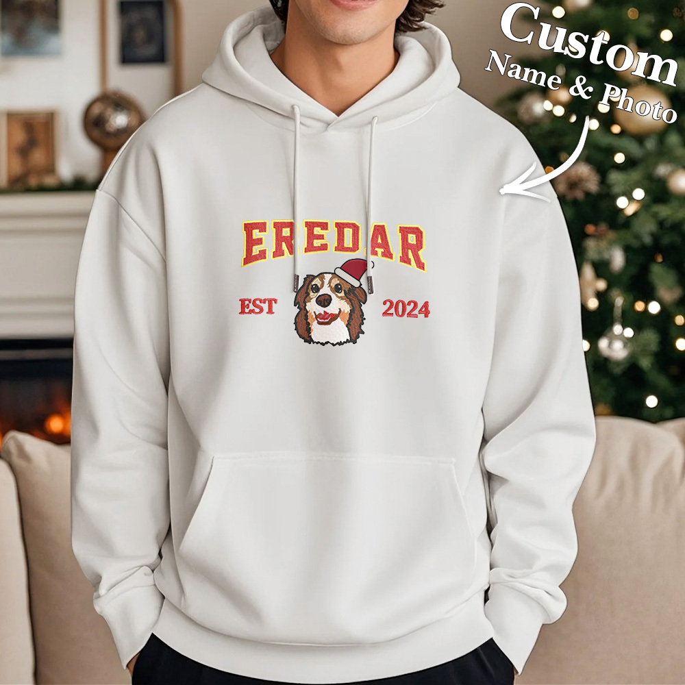 Sudadera Bordada Personalizada Con Efecto De Bordado De Regalos De Navidad Con Retrato De Mascota - MyFaceSocksES