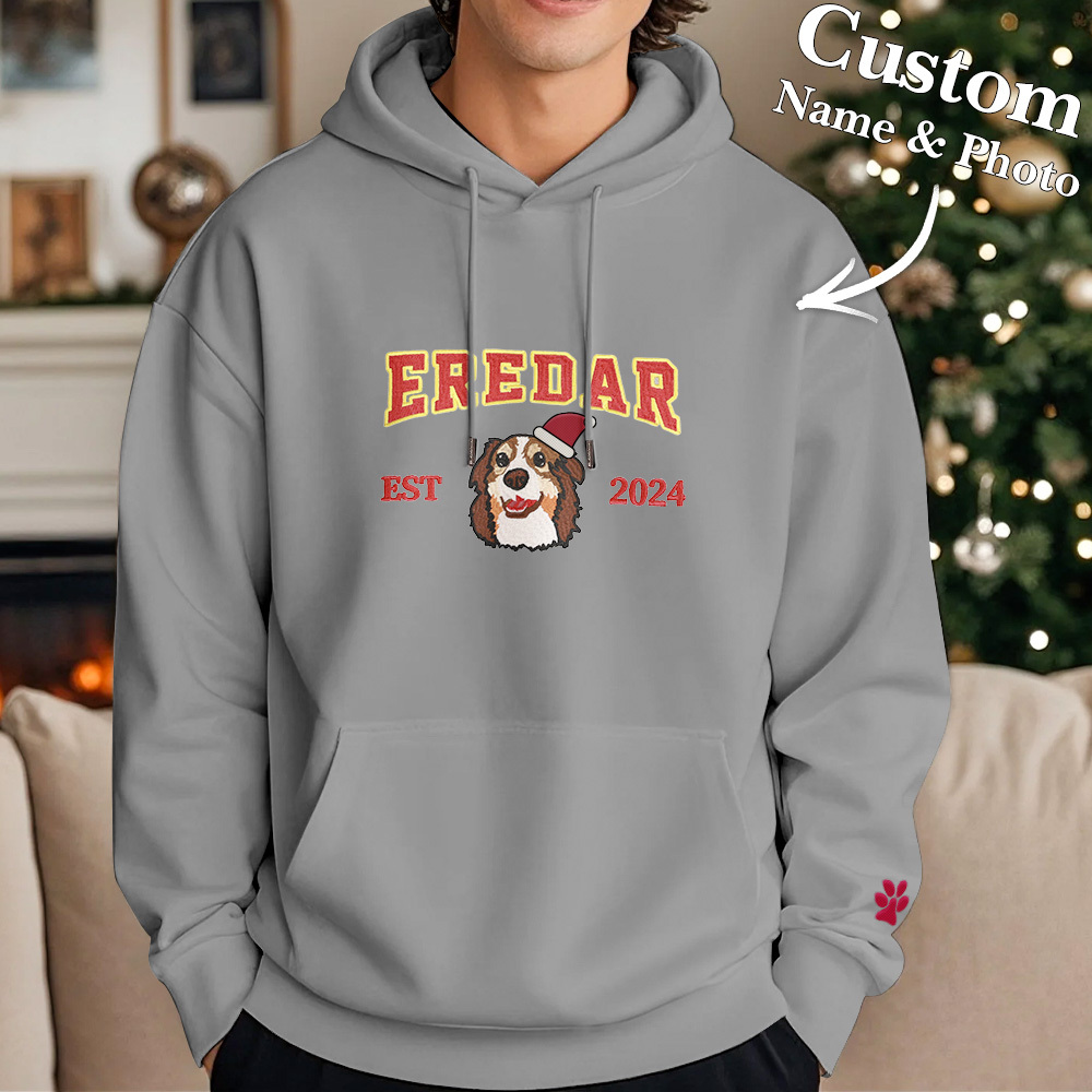 Sudadera Bordada Personalizada Con Efecto De Bordado De Regalos De Navidad Con Retrato De Mascota - MyFaceSocksES