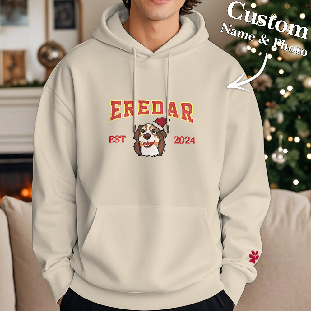 Sudadera Bordada Personalizada Con Efecto De Bordado De Regalos De Navidad Con Retrato De Mascota - MyFaceSocksES