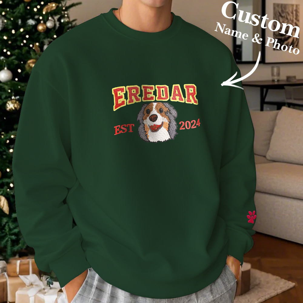 Sudadera Bordada Personalizada Con Efecto De Bordado De Regalos De Navidad Con Retrato De Mascota - MyFaceSocksES