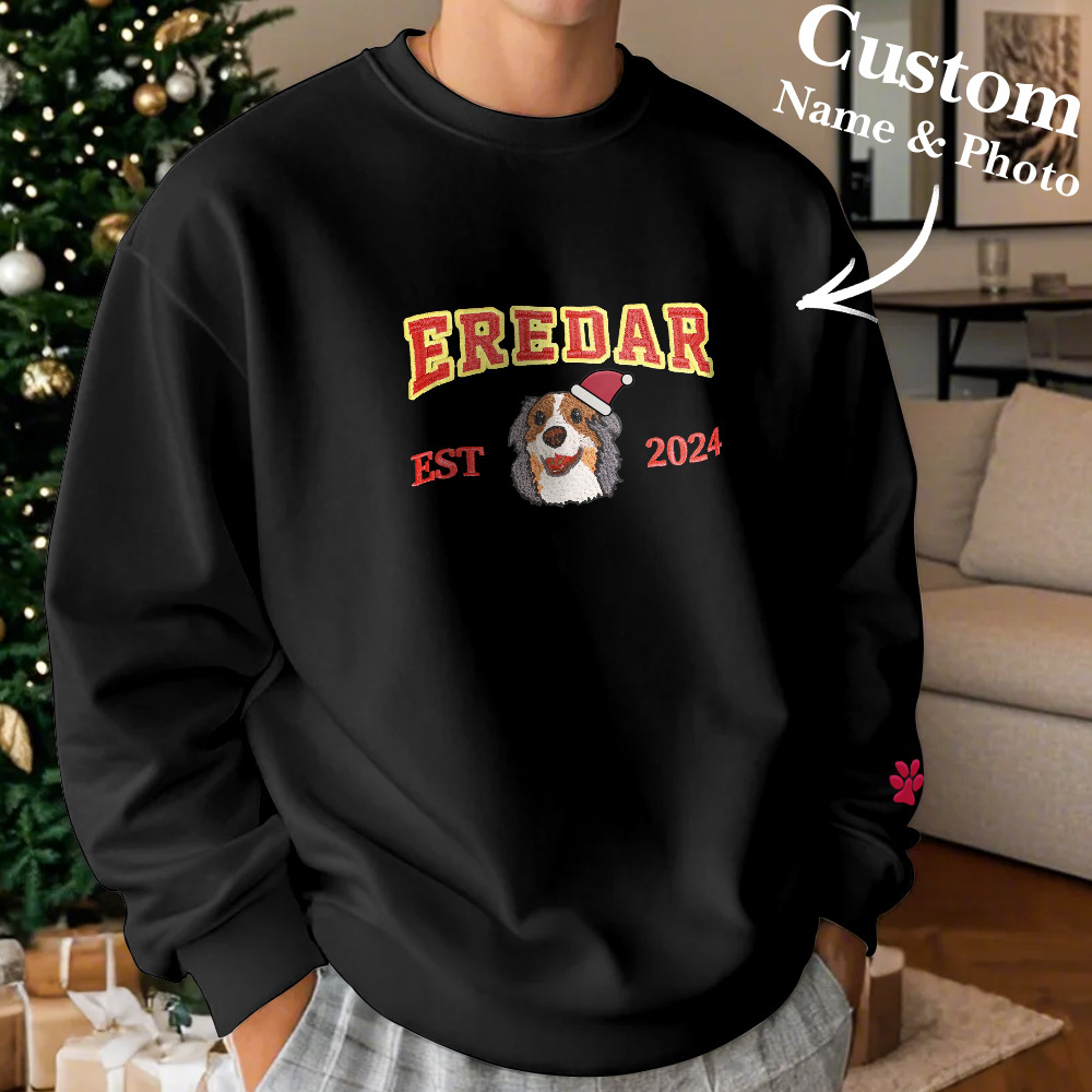 Sudadera Bordada Personalizada Con Efecto De Bordado De Regalos De Navidad Con Retrato De Mascota - MyFaceSocksES