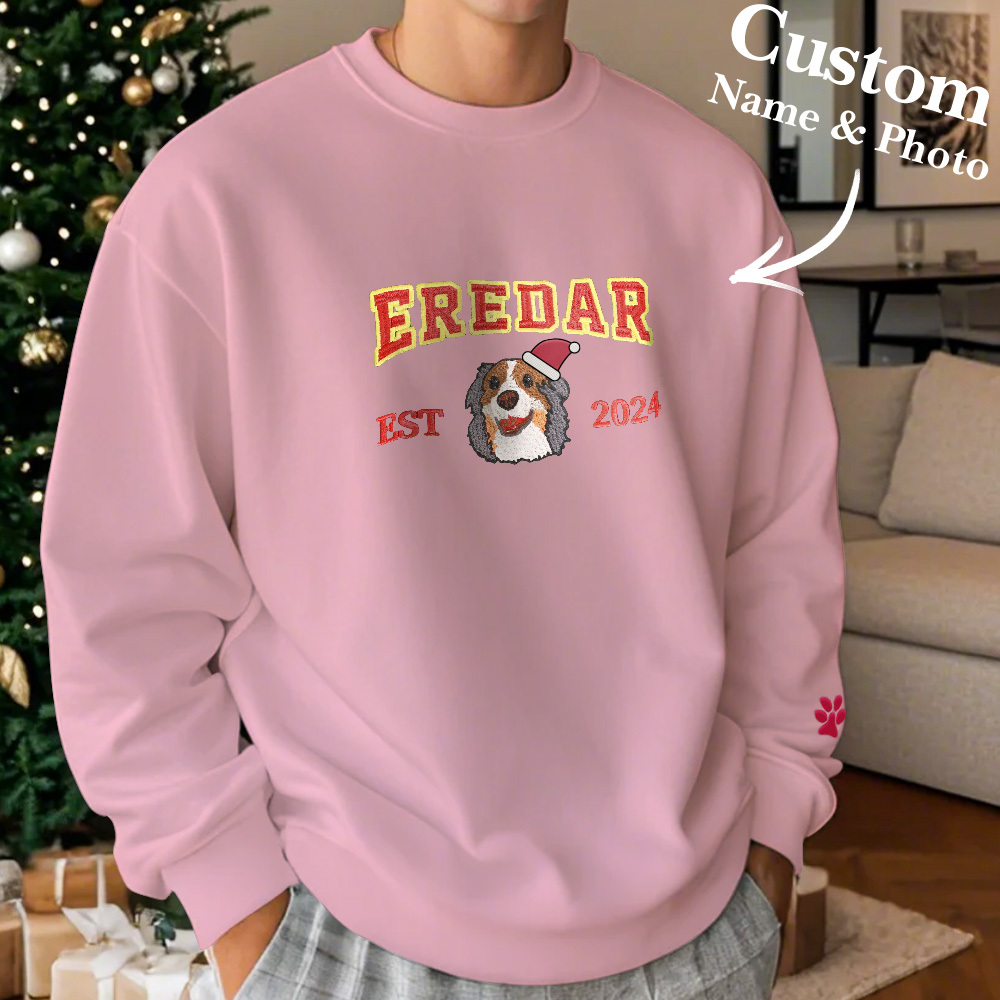 Sudadera Bordada Personalizada Con Efecto De Bordado De Regalos De Navidad Con Retrato De Mascota - MyFaceSocksES