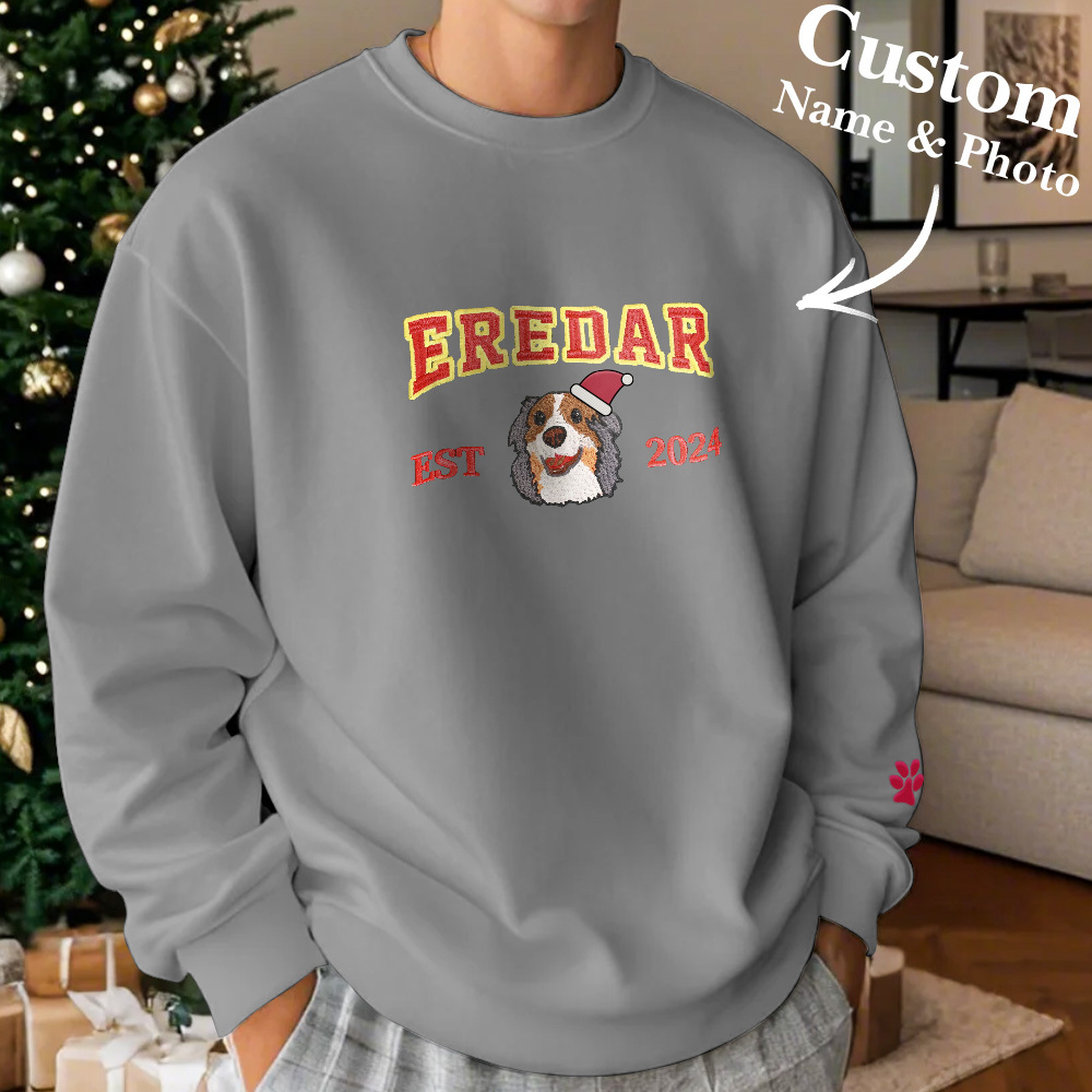 Sudadera Bordada Personalizada Con Efecto De Bordado De Regalos De Navidad Con Retrato De Mascota - MyFaceSocksES